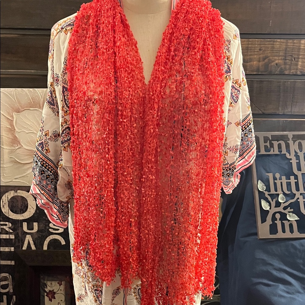 Elegant Coral Colored Women's Scarf with raised accents